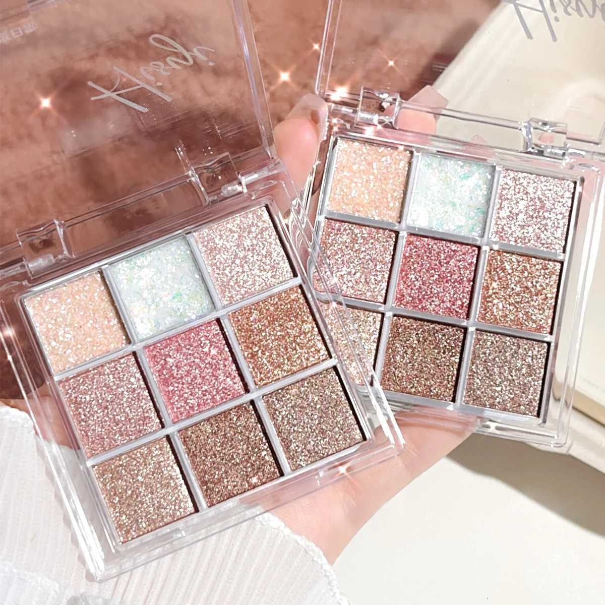 9 Color Eyeshadow Tray - Glitter Matte and Sequin Finishes Pink Blue Silver - High Pigment Long-lasting Makeup Radiant W250722