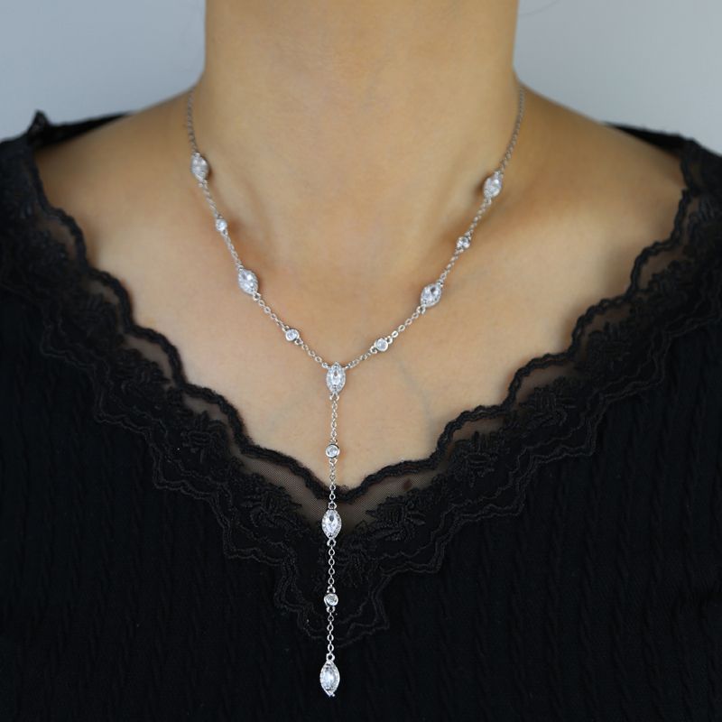 Charming Cubic Zirconia Y Shape Necklace - Elegant Earring Conversion Piece