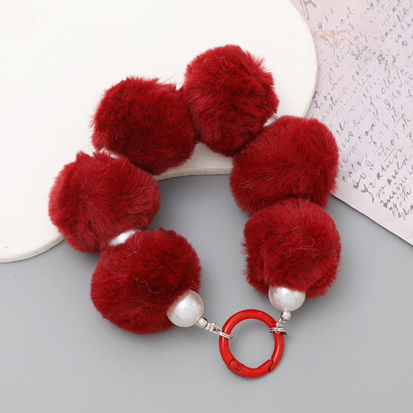 Yilian Autumn Winter New Furry Beaded Pendant DIY Phone Case Bag Charm Short Wrist Strap Lanyard for Women 333