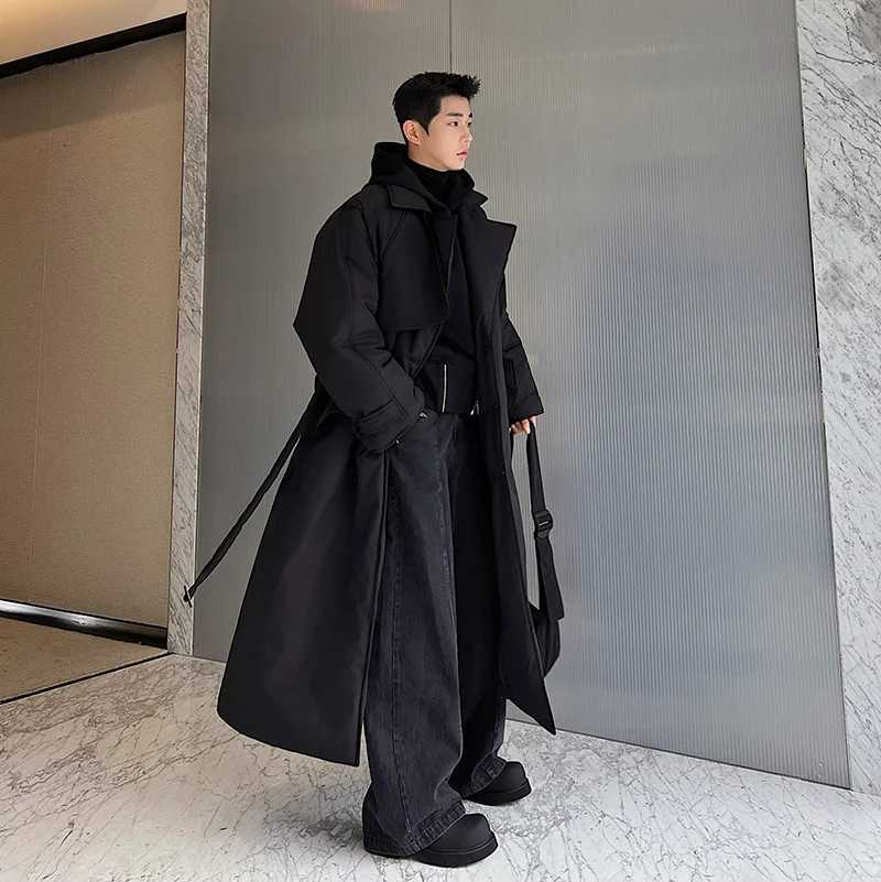 Fashionable Down Cotton-Padded Jacket Mens Trendy Winter Thickened Warm High-End Lace-Up Long Overknee Long Sleeve Coats W250722