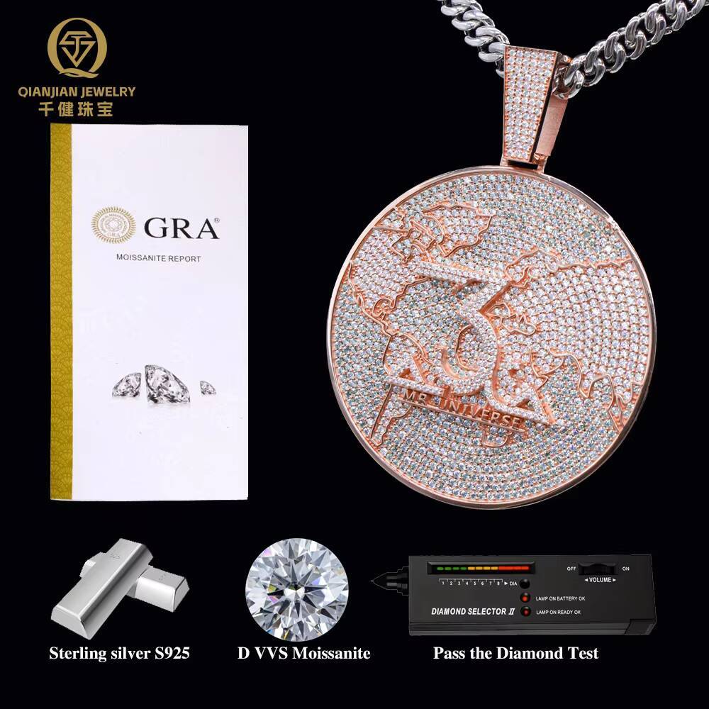 Custom Luxury Mens VVS Moissanite Pendant D Color 925 Sterling Silver Hiphop Pendant Iced Out Letter Name Pendant With GRA