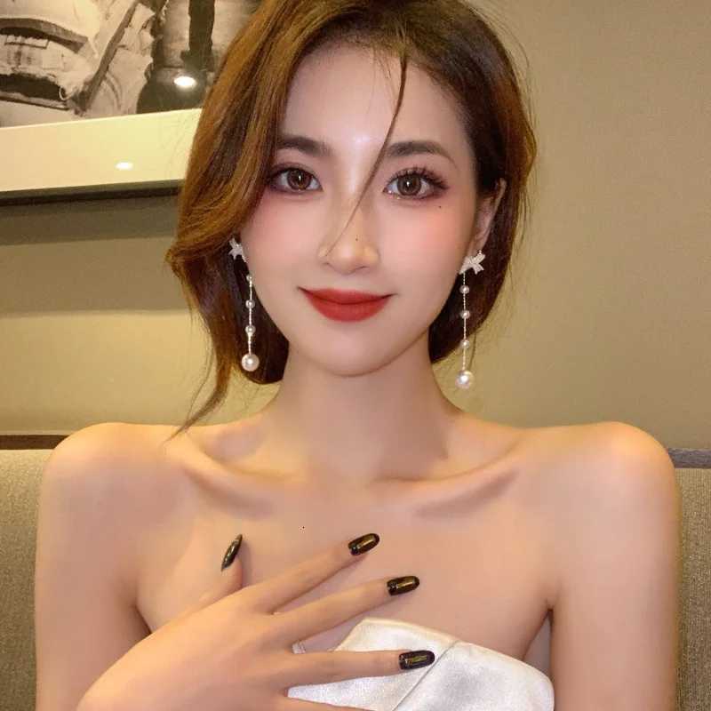 Delicate Sweet Flower Bow Pearl Drop Earrings for Women Elegant Bowknot Long Tassel Earrings Girls Party Wedding Jewelry Gift XJ250722