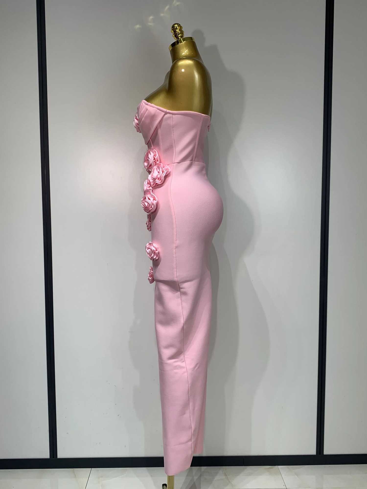 2025 Women Celebrity Sexy Strapless Backless Flower Maxi Long Bodycon Bandage Dress for Ele Birthday Evening Club Party Dresses XJ250722