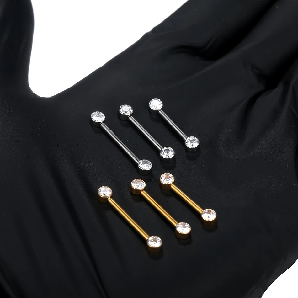 1PC 14G Implant Nipple Piercings Barbell Zircon Crystal Nipple Shield Internally Threaded Piercing Jewelry 12/14/16mm 250722