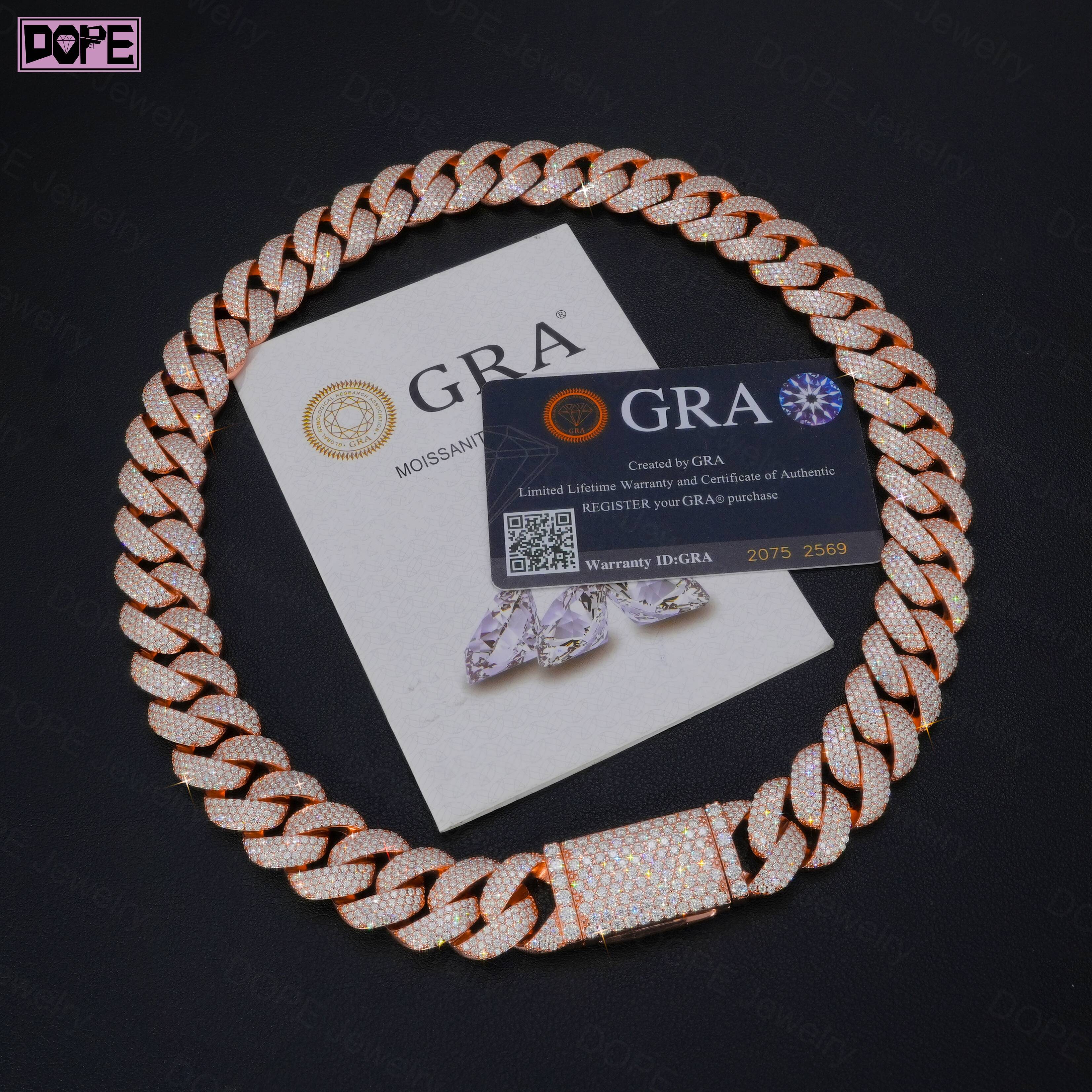 High Quality 16mm 18mm 20mm VVS Moissanite Cuban Link Chain 925 Silver D Grade VVS Moissanite Cuban Chain