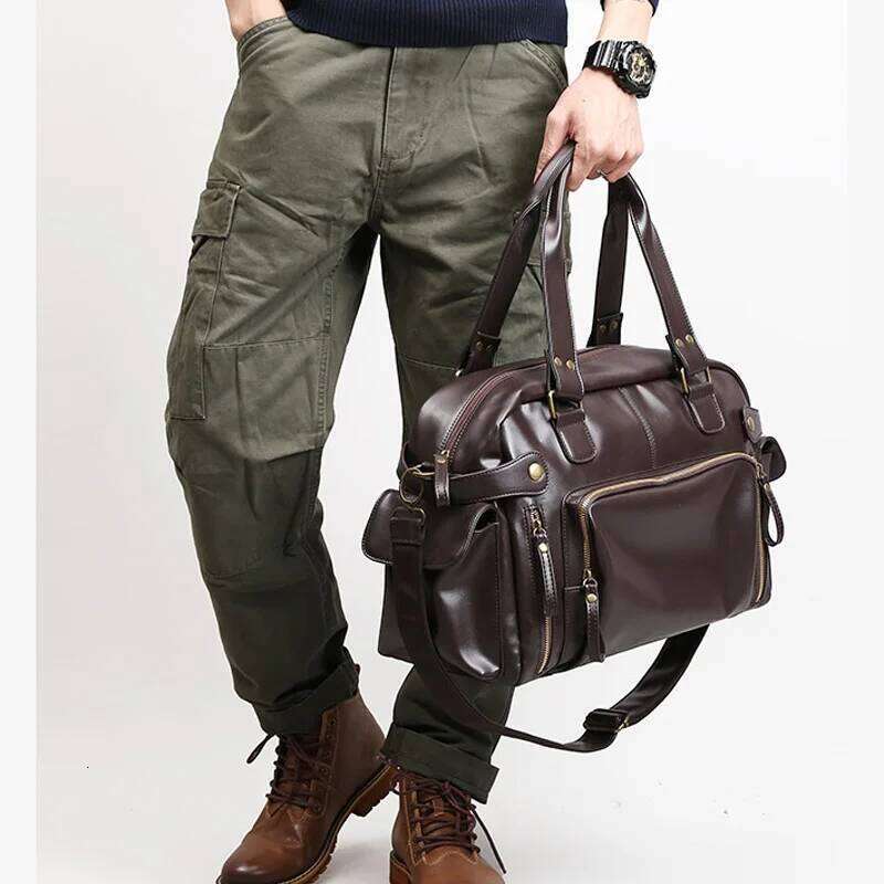 Men's Soft Leather Briefcase For Laptop Tote Business Shoulder Messenger Handbag Leisure Large Travel Bags Black XA158C