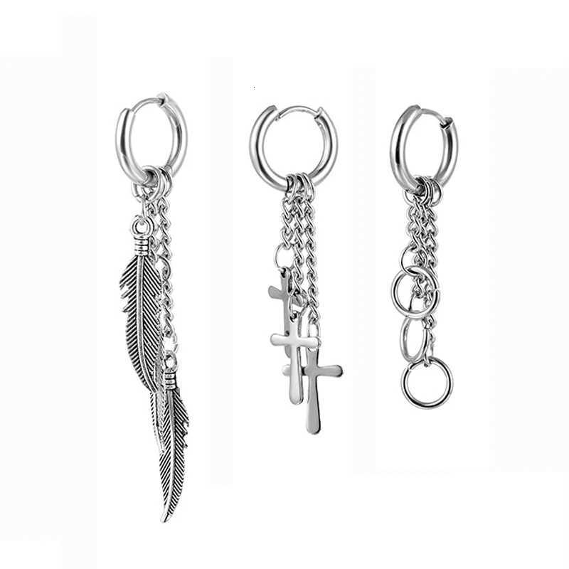 1pc Simple Design Cross Feather Tassel Earring Stainless Steel Fashion Geometric Pendant Stud Ear Jewelry Party For Women Men XJ250722