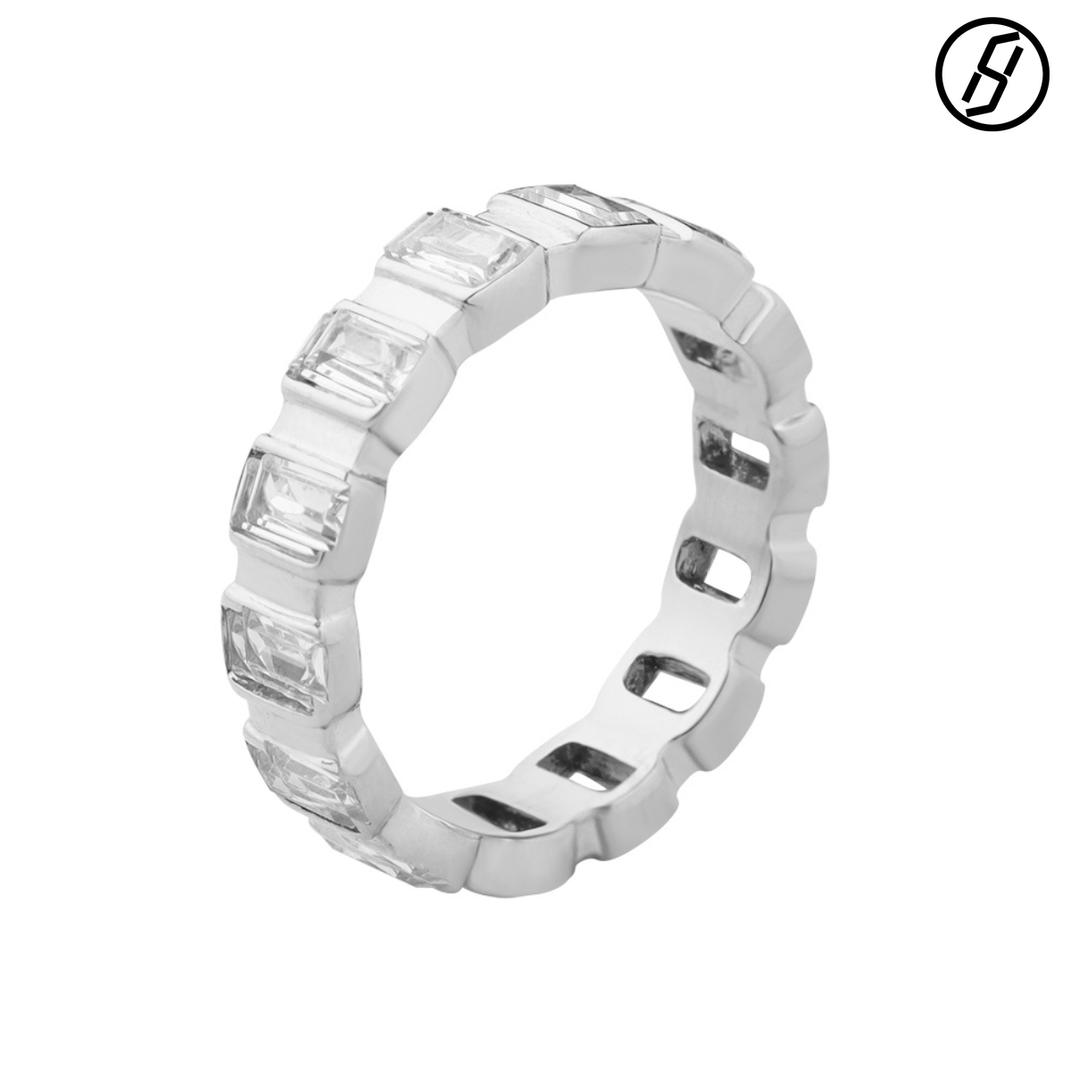 TikTok hot sale personality full diamond zircon ring titanium steel gold-plated index finger ring niche color-fast jewelry women designer ring
