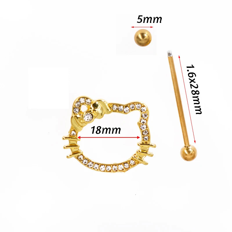 2 Stainless Steel Crystal Nipple Shield Cover Nipple Nail Body Piercing Accessories 14G Cute Cats Nipple Piercings Barbell Cat 250722