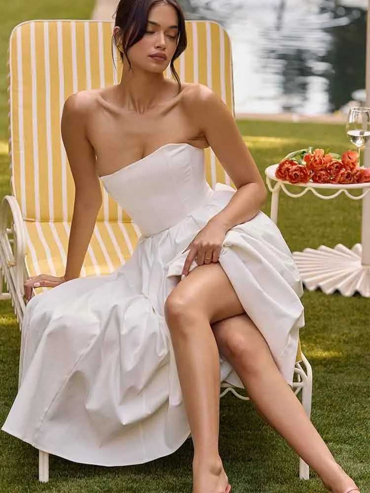 NIDANSSI Strapless Lining Pleated Evening Party Dress Women Backless Robes Sexy Bodycon Long Summer Dress Vestidos XJ250722