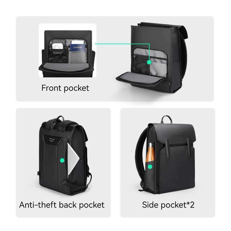 Mark Ryden Classic Business Work Black Leather Backpack 15.6 Inch Laptop Waterproof Bag School Bags Business Backpack for Men G250721