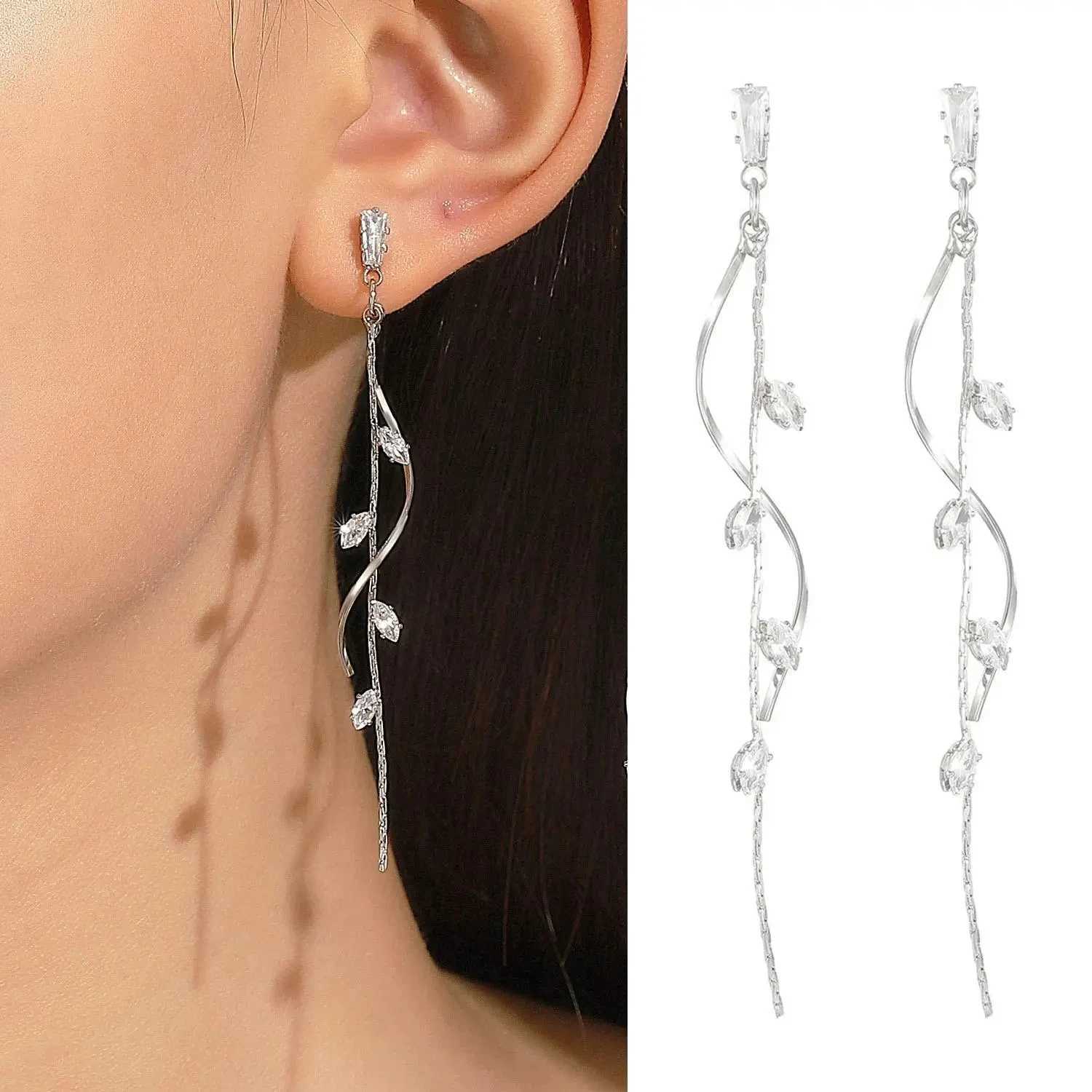 925 Silver Needle Korean Fashion Long Crystal Tassel Earrings For Women Jewelry 2024 Trending Rotating Twisted Womens EarringsXJ250722