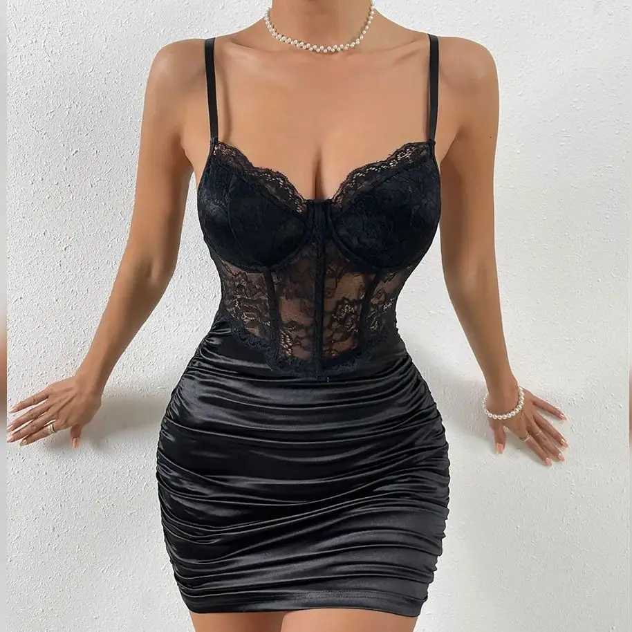 Ele Sveless Dress for Women New Fashion Sexy Lace Pleated Flower Patterned Hip Wrap Skirt Y2k Slim Fit Dresses for Women XJ250722