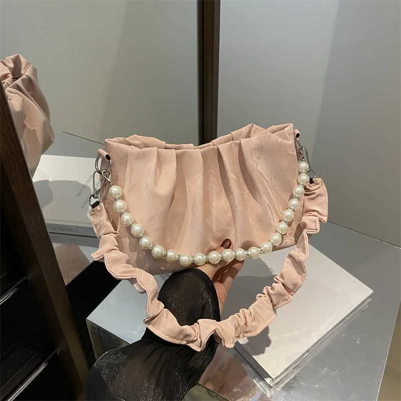2024 New French Beaded Chain Handbag Drop Shipping Pleated Underarm Shoulder Crossbody Bag Purses and Handbags Womens Handbag XJ250704