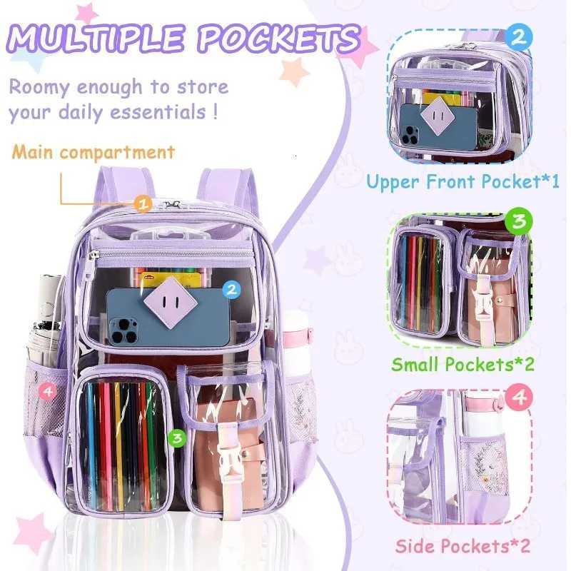 Clear Backpack for School Girls Large Capacity Waterproof School Bag Fi Transparent PVC Backpack for Primary School Students Y250722