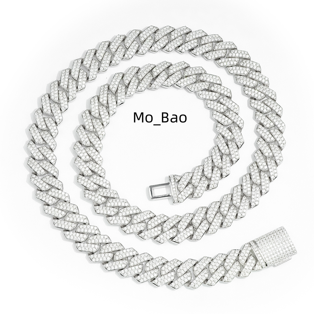 Top Fashion High Quality S925 Hip-Hop Jewelry Gold Plated 14mm Prong Link Cuban Moissanite Cuban Chain Necklace for Wholesale