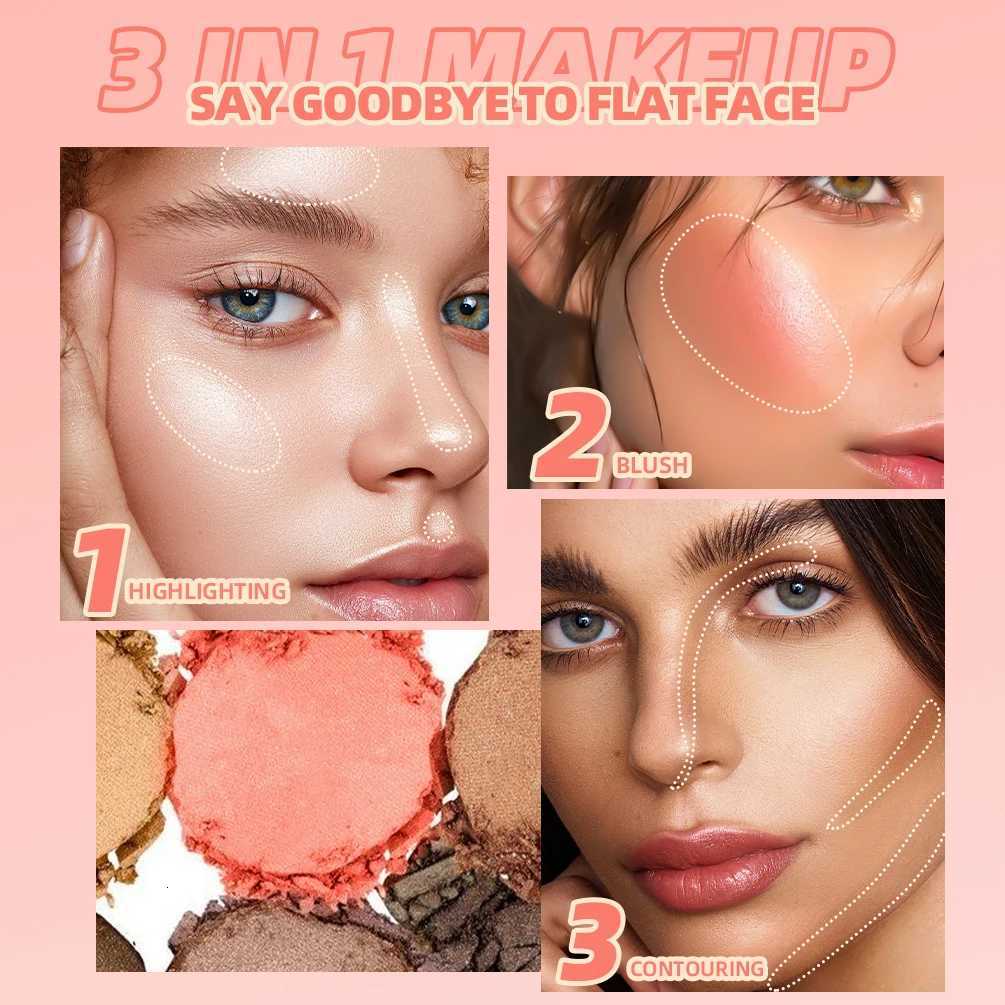 QIBEST 3 In 1 Contouring Highlight B Compact Contour Bronzer Highlighter Powder Palette Long-Lasting Face Makeup W250722