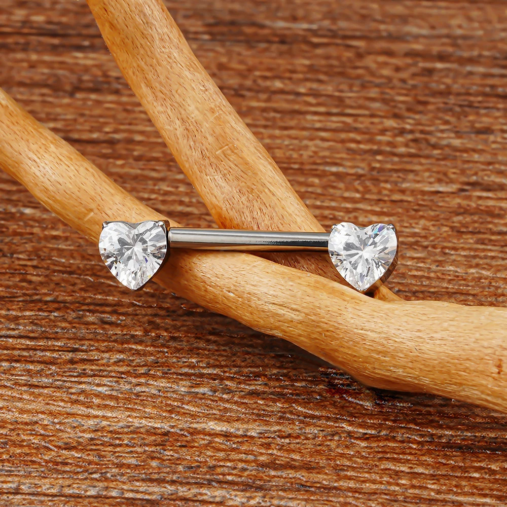 1Pc Right Grand ASTM 36 14G Heart CZ Nipple Ring Threadless Push Pin Straight Nipple Barbell Piercing Body Jewelry 250722