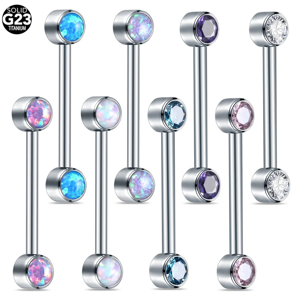 1PC CZ Bezel Nipple Tongue Ring 14G Cubic Zirconia Internally Thread Opal Nipple Barbell Piercings Sexy Women Jewelry 250722