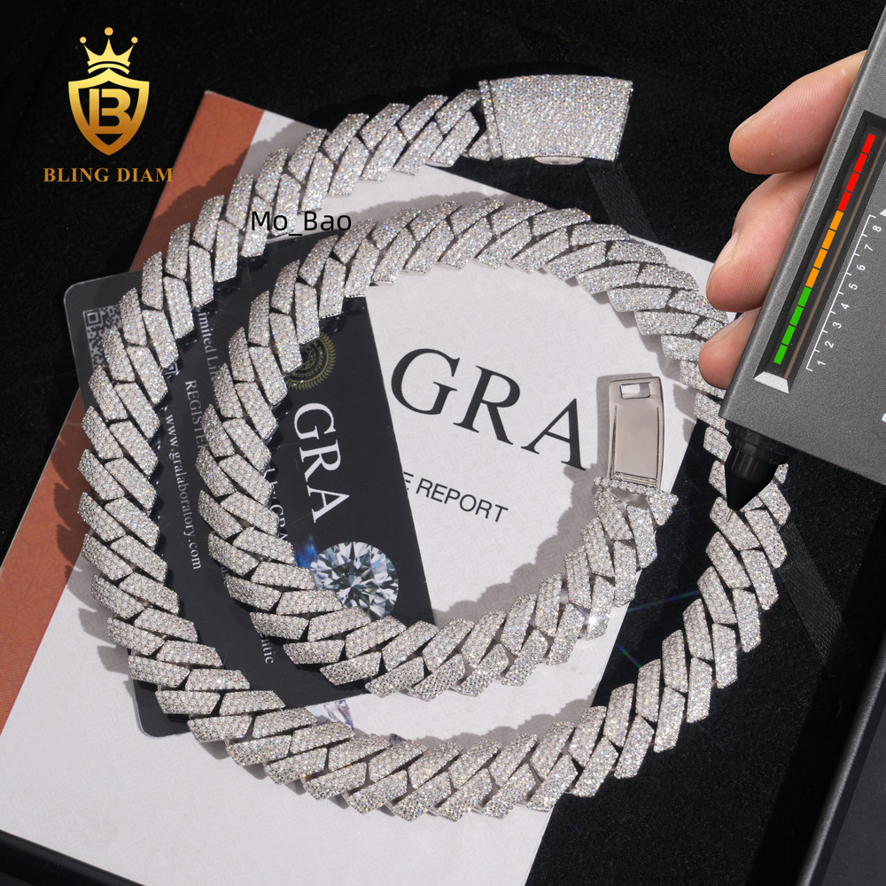 Factory Custom Newest 15MM Hip Hop Rapper Luxury Pass Diamond Tester VVS Moissanite Cuban Link Chain Necklace Men