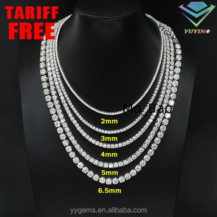 Yu Ying Wholesale Price 3mm 4mm 5mm Pass Diamond Tester Moissanite Diamond S925 Silver Gold Plated Tennis Chain Necklace