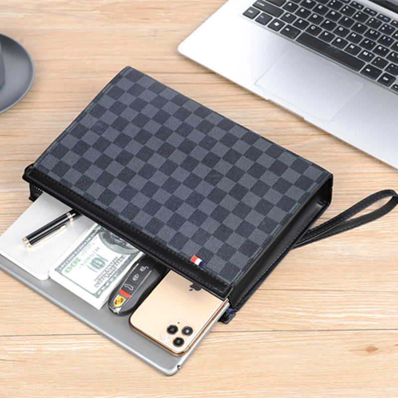 Checkerboard pattern handbag high-end business leisure men's handbag large capacity men's handbag cross-border wholesale 2025