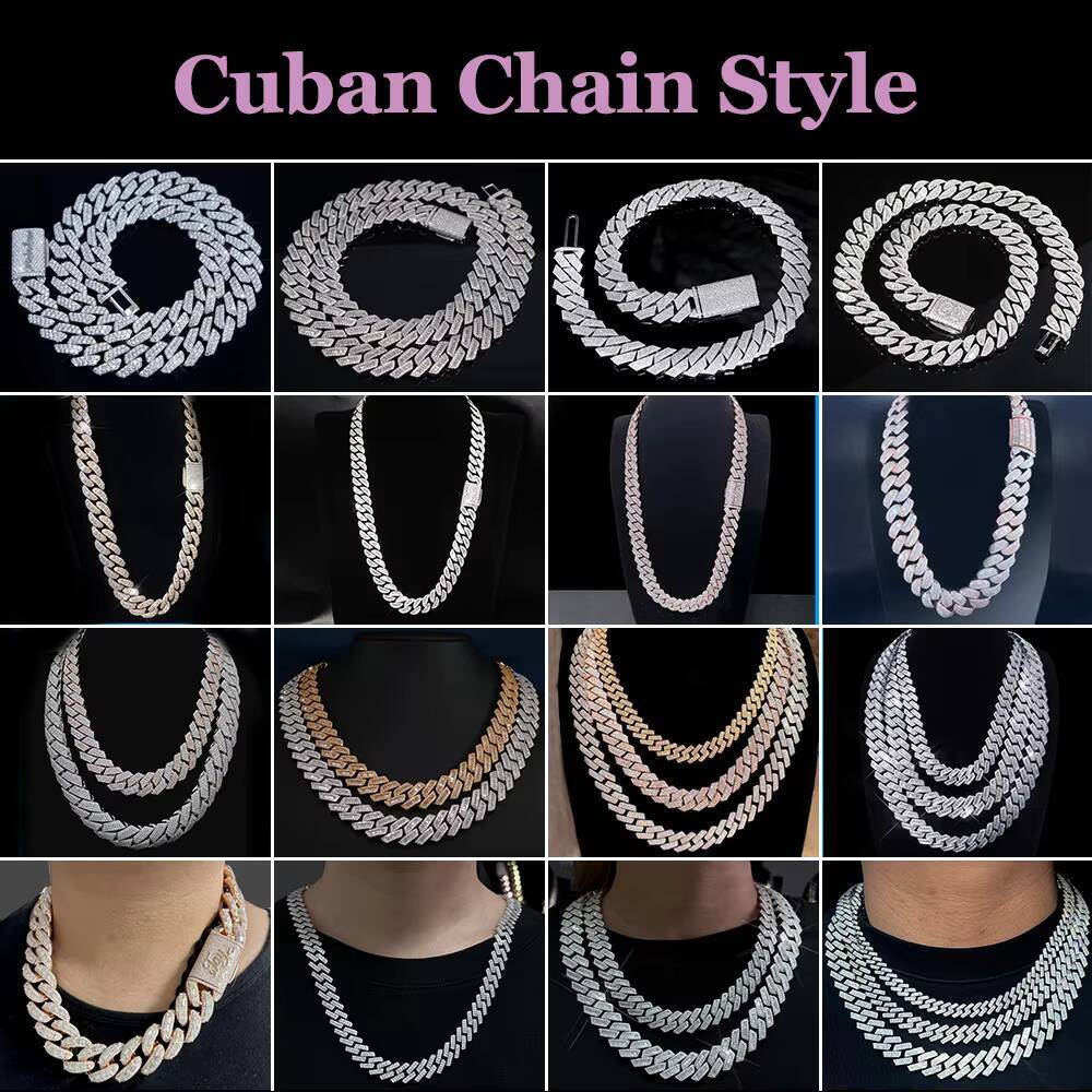 Hip Hop 8mm 10mm 14mm Cuban Link Chain Iced Out Men Necklace Bracelet VVS Lab Diamond 925 Silver Cuban Chain
