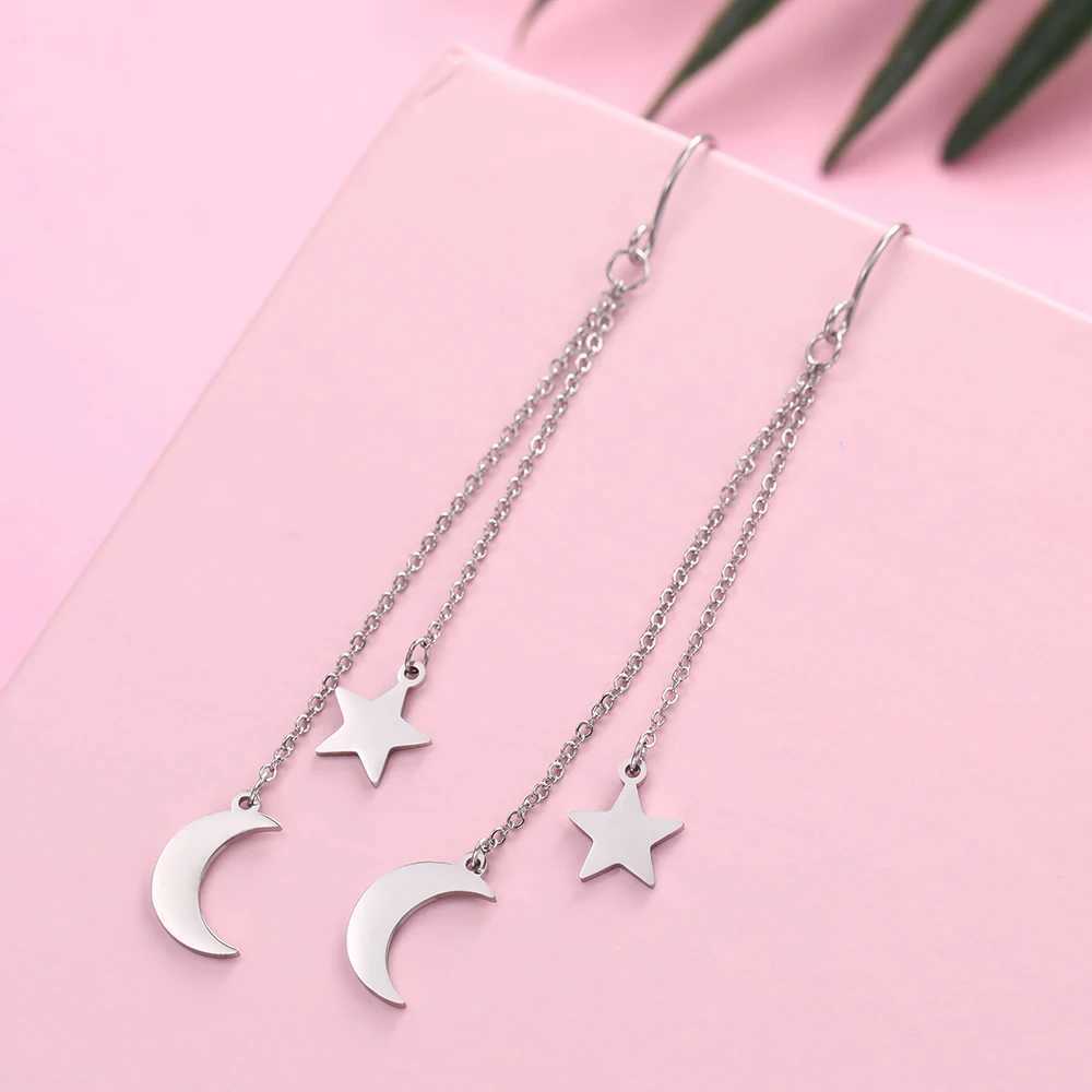 Teamer Star Moon Pendant Tassel Earrings Stainless Steel Dangle Earrings Women Girls Korean Trend Jewelry Valentines Day Gift XJ250722