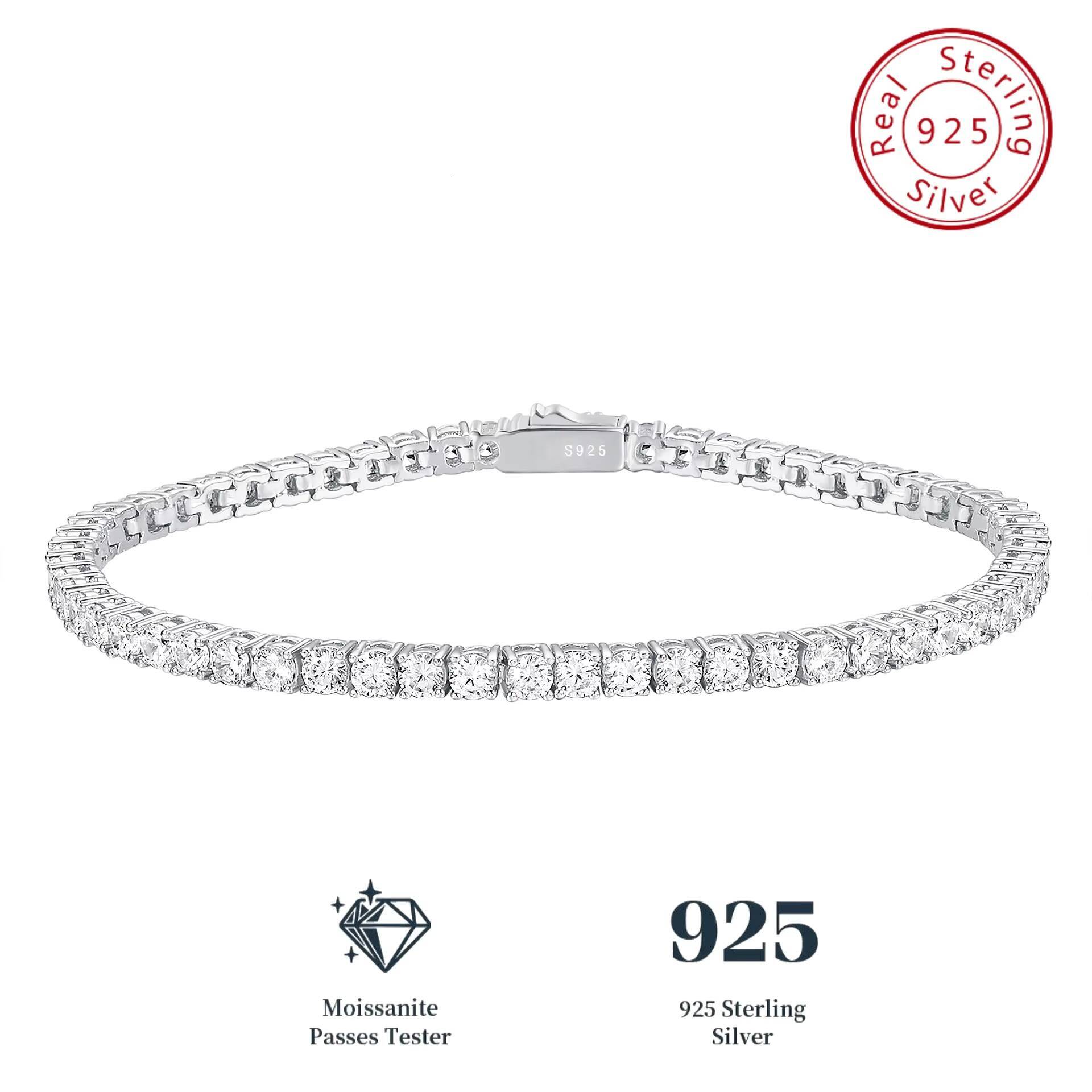 Factory Wholesale S925 Sterling Silver Tennis Chain Bracelet Necklace 2mm 3mm 4mm 5mm 6mm VVS Moissanite Tennis Chain
