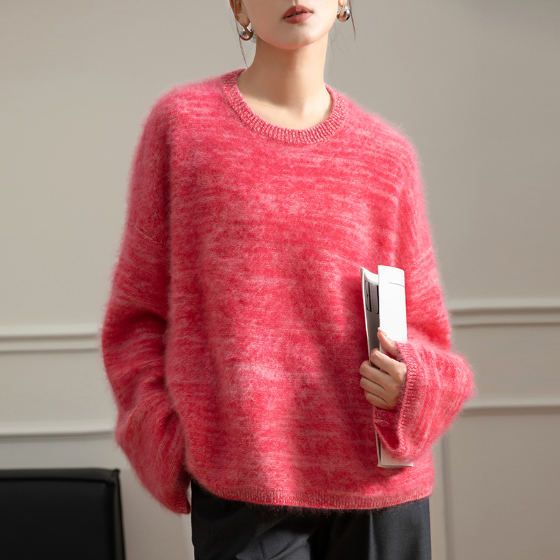 Custom-dyed super beautiful flower yarn rouge red 100% cashmere loose cashmere sweater women pullover high quality sweater hot-sale products