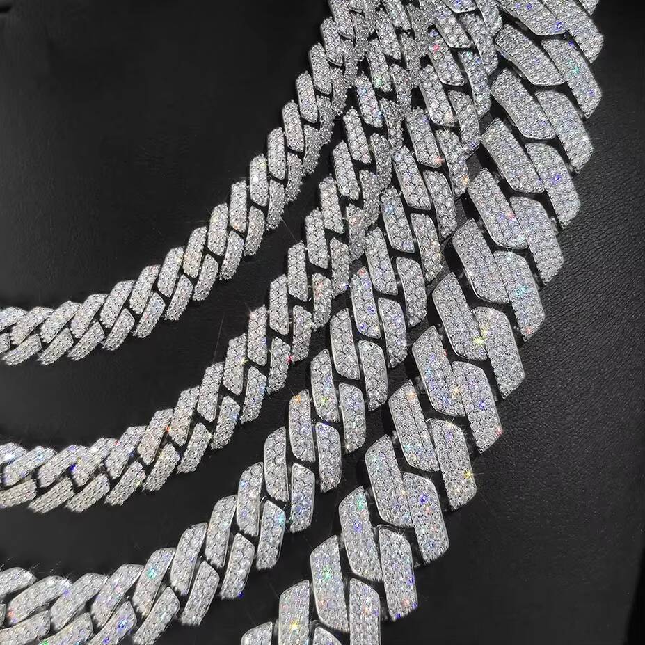 Hip Hop Luxury 14k Solid Gold Cuban Chain VVS Moissanite Diamond IGI Certified 925 Sterling Silver Fine Necklaces