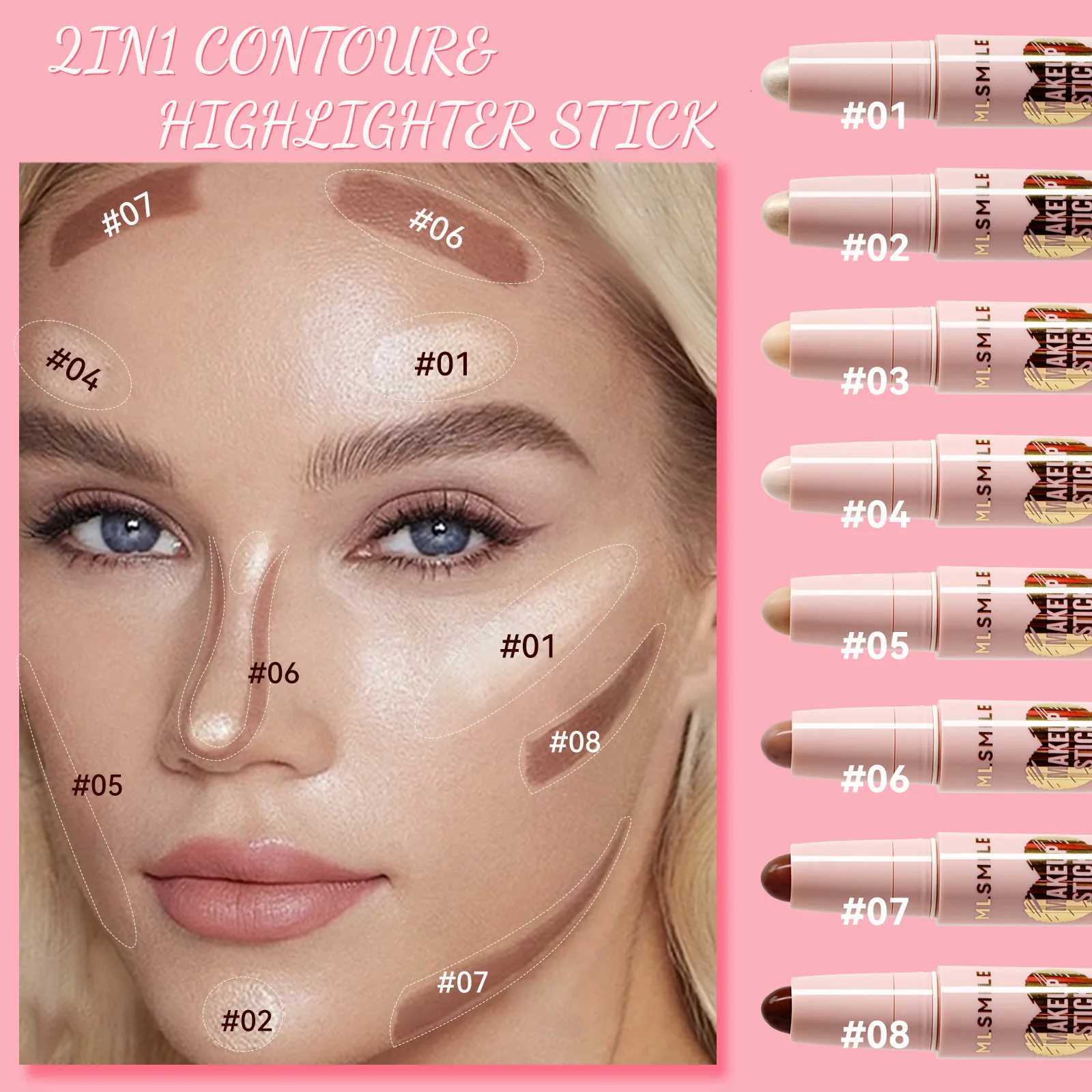 MLSMILE 8 Color High Gloss l Contouring Stick Face Brightening Sleeper Silkworm Pen Three-Dimensional Face Contour Shadow W250722