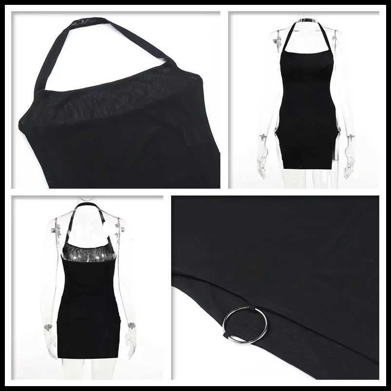 Summer New Black Design Sense One-Piece Skirt Wrap Hip Slip Dress Holiday Style Spice Sexy Slit Slim Halter Dress Woman XJ250722