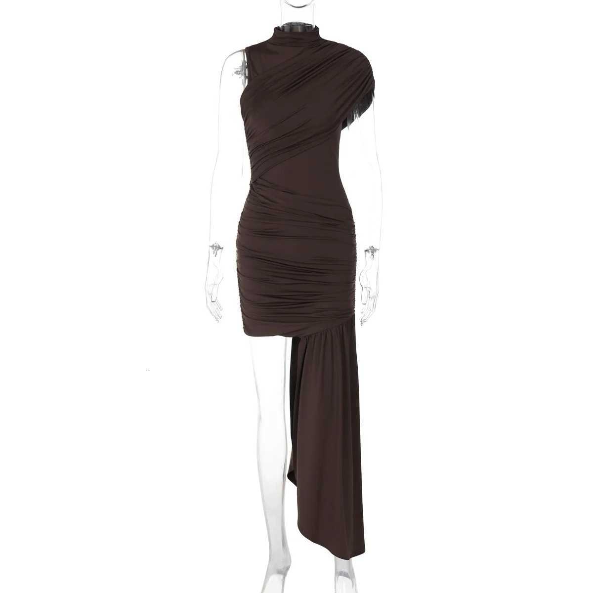Irregular Draped Ruched Sexy Mini Dress For Women Turtleneck Sleeveless Pleated Slim Party Dress Fe Holiday Beach Dresses XJ250722
