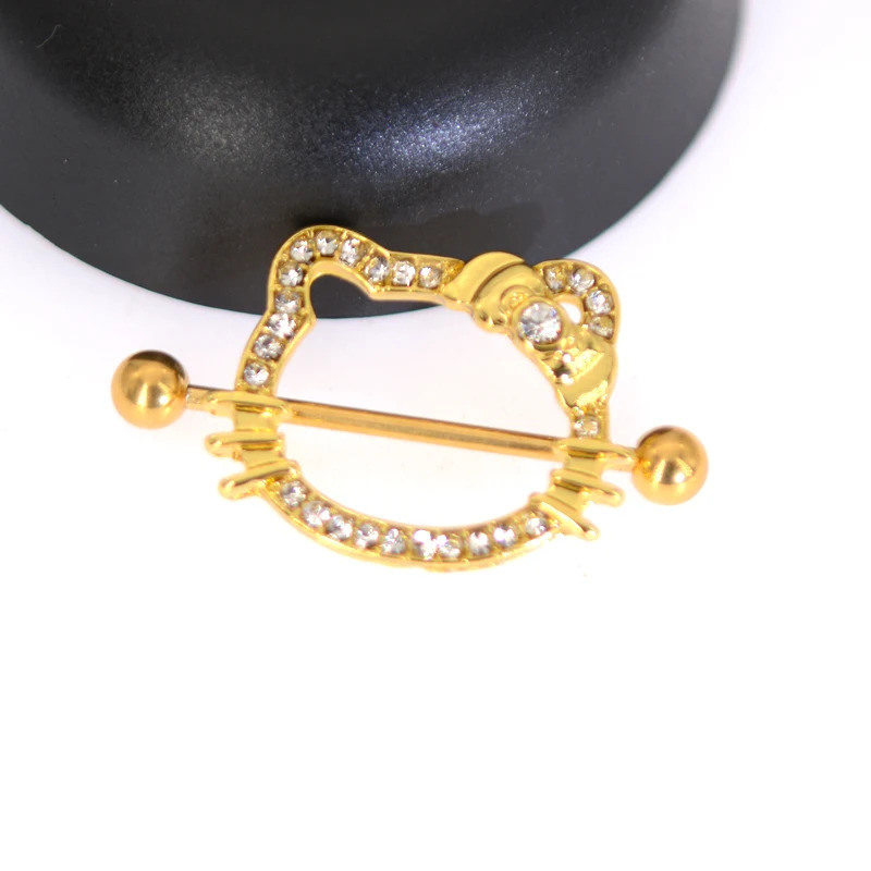 2 Stainless Steel Crystal Nipple Shield Cover Nipple Nail Body Piercing Accessories 14G Cute Cats Nipple Piercings Barbell Cat 250722
