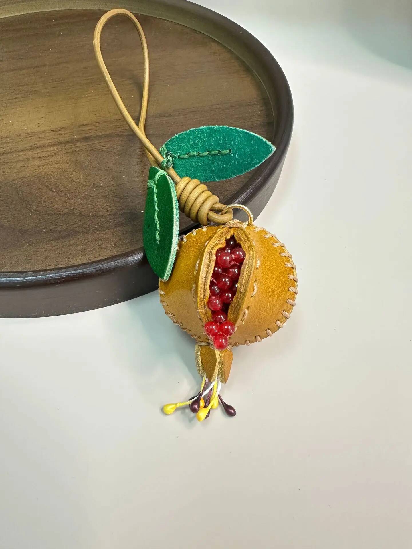 Pomegranate Fruit Real Leather Charm Triangle Bag Pendant Wind Car Rearview Mirror Hanging Ornament Accessory ddmymarket