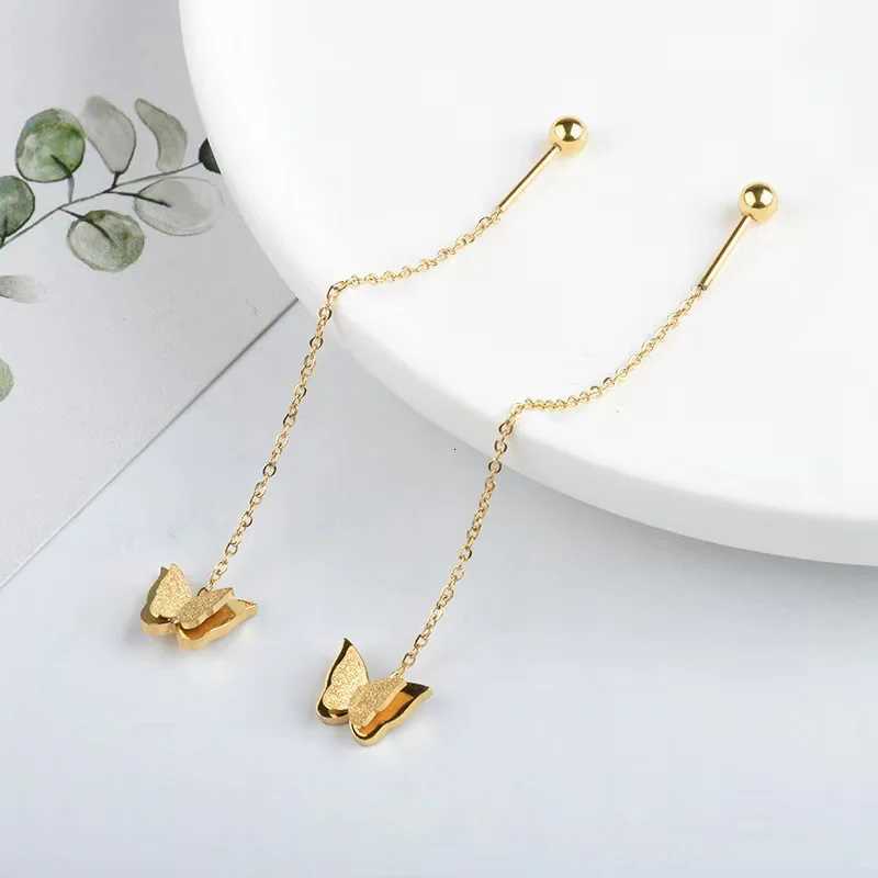 Stylish Cute Heart Butterfly Stainless Steel Gold Plated Non-Fade Long Drop Earrings Ear Wire Ladies Women Gift Fashion Jewelry XJ250722