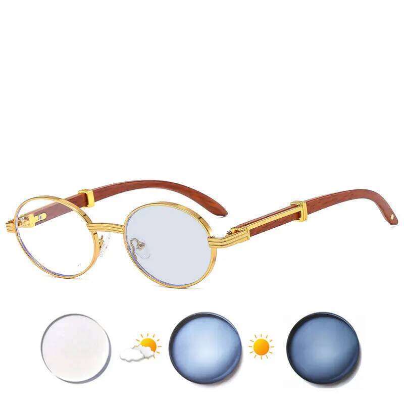 Prescription Glasses Custom For Myopia And Astigmatism Women Men Upscale Round Alloy Frame Wood Grain Pattern Temple Arms F569