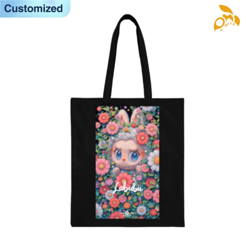 Free shipping fashion designers customize Wear-resistant lightweight high-quality black full-print canvas tote DIY bags