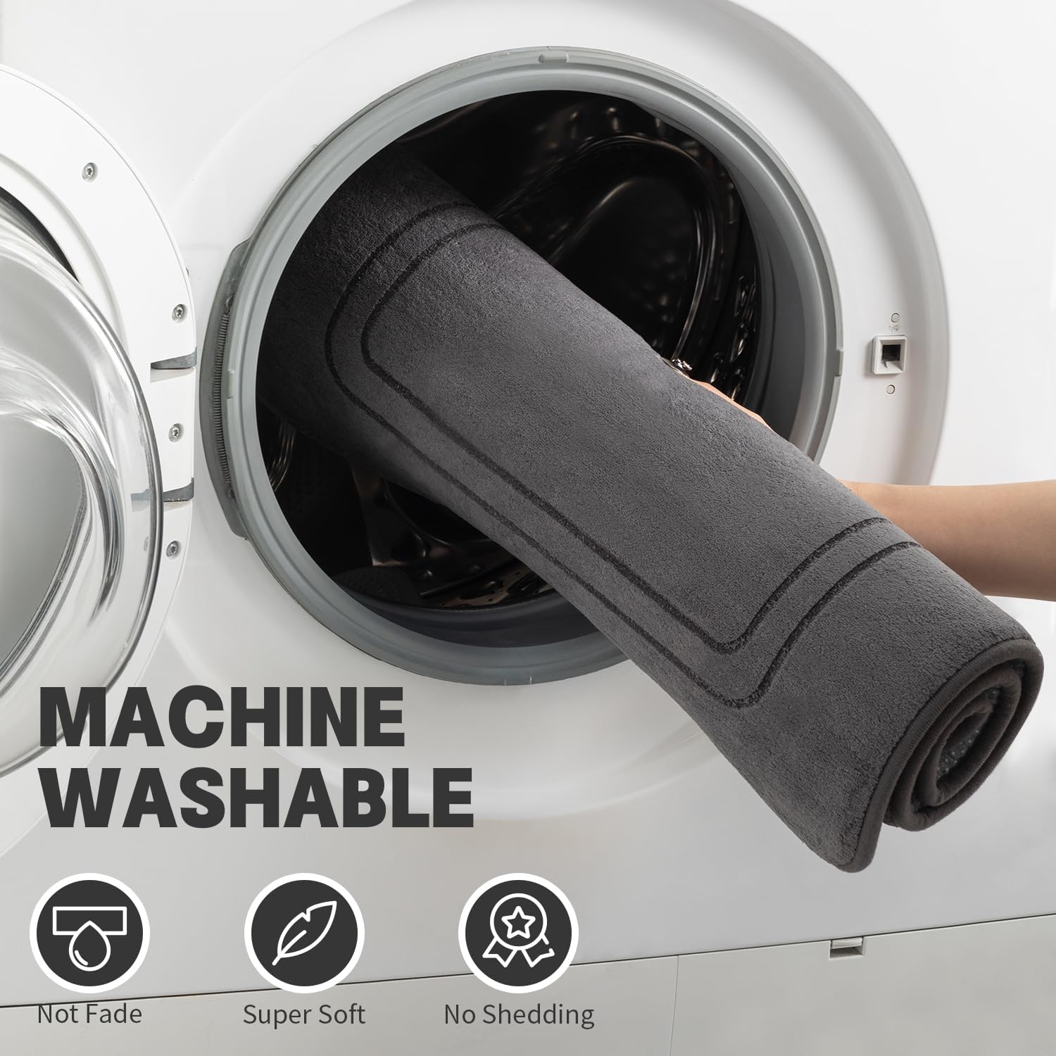 Memory Foam Bath Mat 2 Set Non Slip Super Soft Water Absorbent Machine Washable U Shape Toilet Mats Dark Grey Bath Rug Set