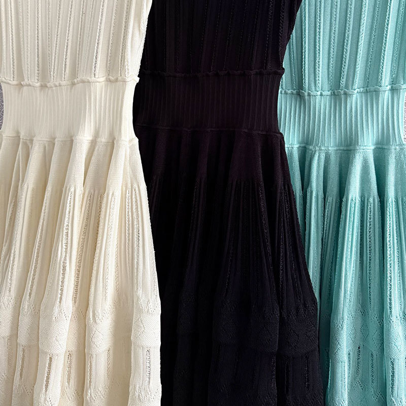 Ladies Solid Knit Vest Dress Designer Classic U-Neck A-Line Dresses Simple Wrap Waist Multi-Color Options Luxury Y2K Party Wear S0745