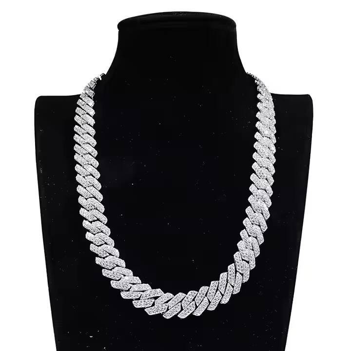 SICGEM INT Wholesale Price Hip-Hop 925 Silver and Moissanite Necklace Punk Necklace Cuban Chain Ultra Thick Chain