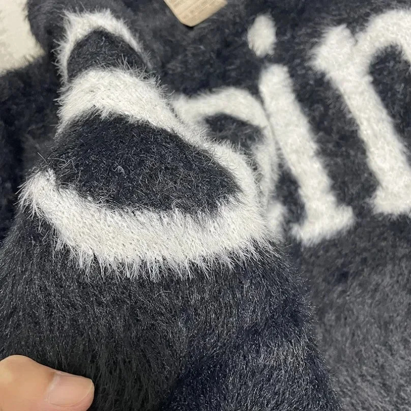 Big White SANIT Jacquard Sweater Round Neck Knitt Sweatshirts Men Women Oversize Letters Label Thicken Sweater Pullovers 250717
