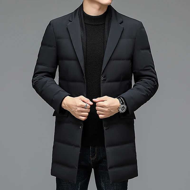 Mens Winter Fashion High-Quality Down Jacket 90% White Duck Down Warm Coat with Removable Scarf Suit Collar M-4XL Sizes W250722