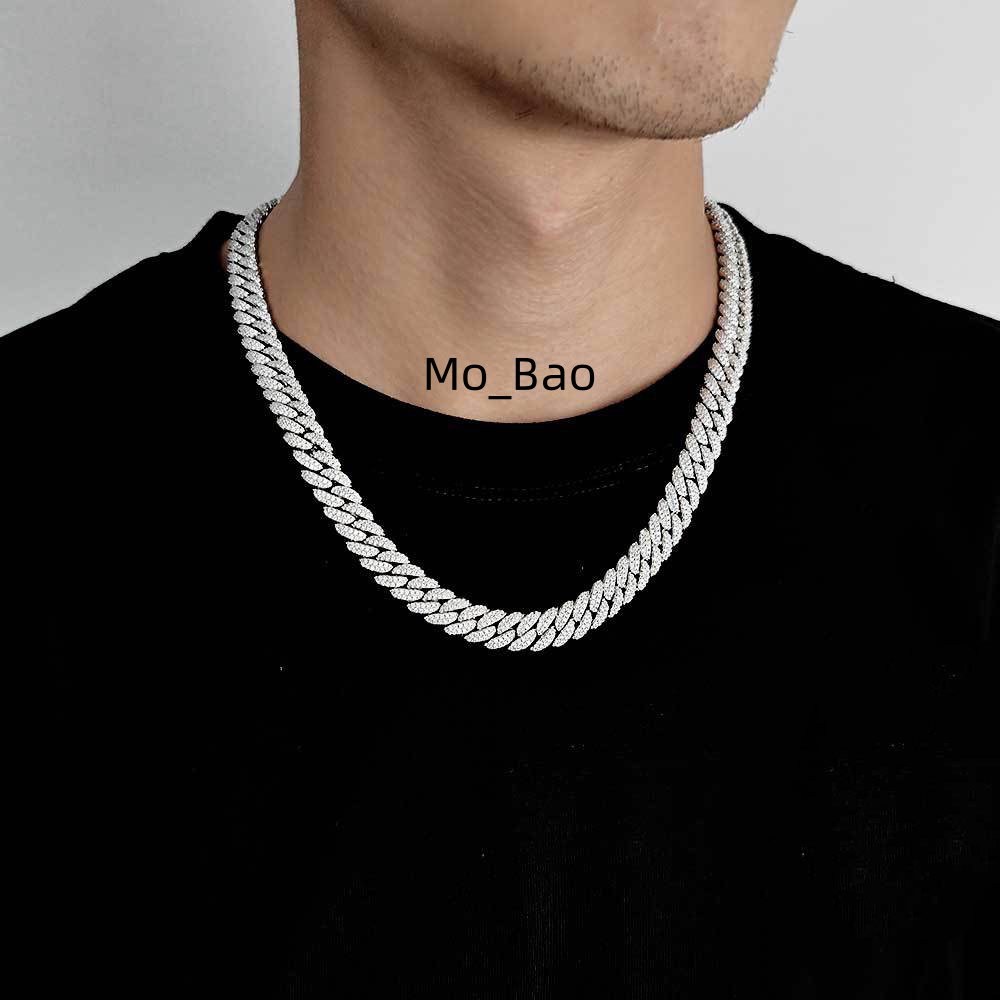 Designer Luxury Hip Hop S925 Sterling Silver Diamond Cuban Necklace 10MM Moissanite Cuban Link Chain for Men