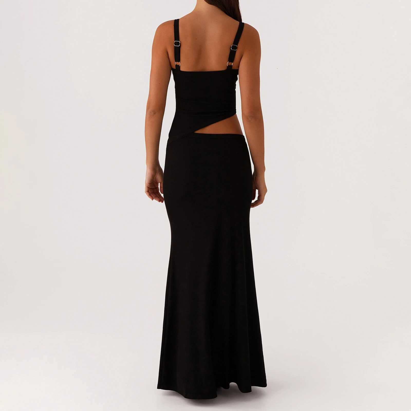Women Sexy Slip Dress Sleeveless V-neck Backless Hollowed Swing Dress Summer Bodycon Long Dress for Cocktail Party Streetwear XJ250722