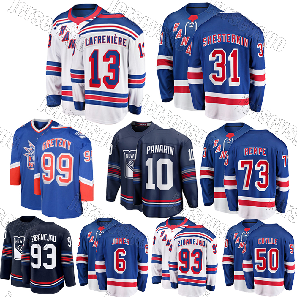 Custom Hockey Jerseys NY rangerss Jerseys 11 Mark Messier 31 Igor Shesterkin 20 Chris Kreider 10 Artemi Panarin #6 Jones #5 Ruhwedel 36 Ant 23 Adam Fox 73 Rempe Jerseys