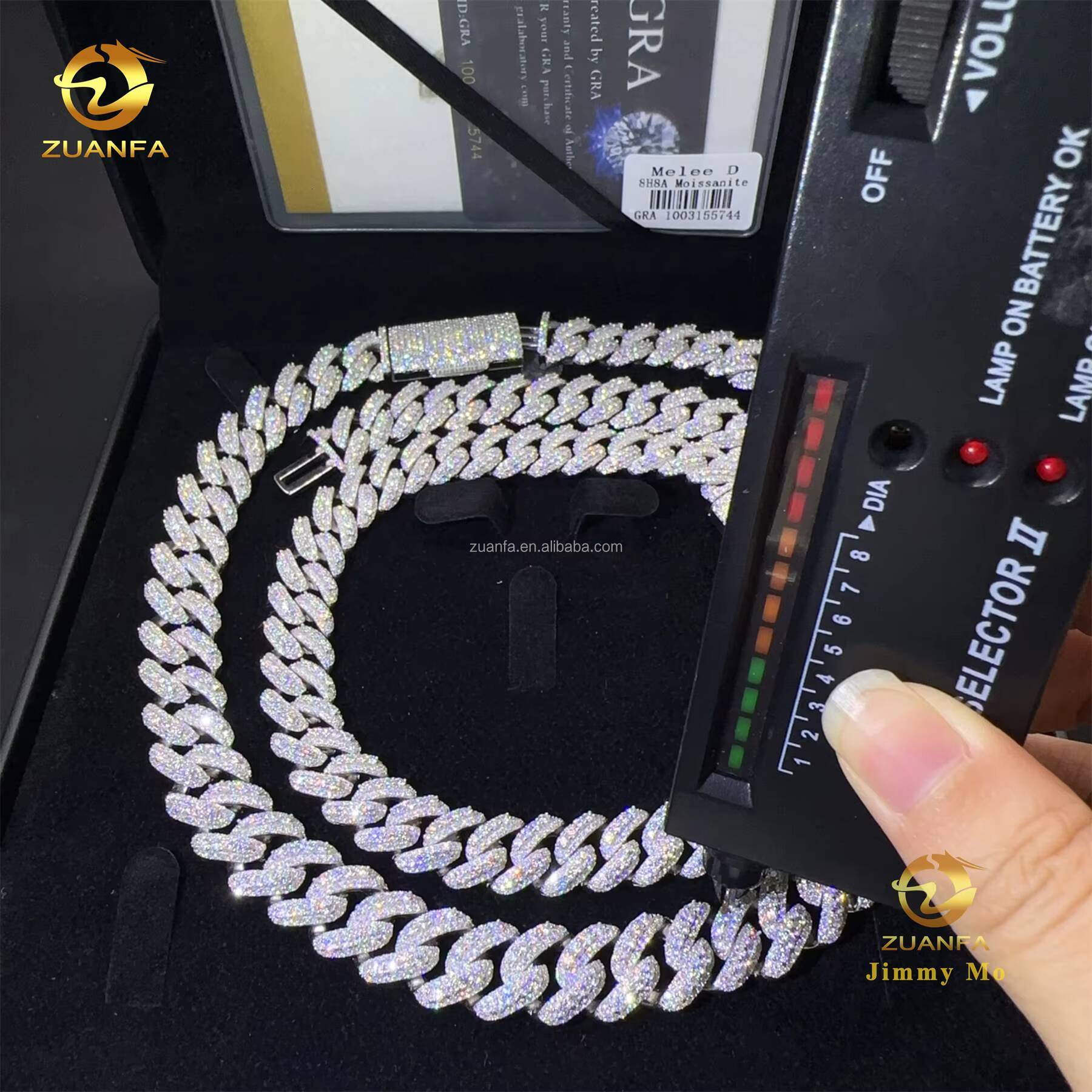 13mm 15mm Two Rows Moon Shape Big Guy Heavy Iced Out Hip Hop Flawless S925 Sterling Silver Moissanite Diamond Cuban Link Chain