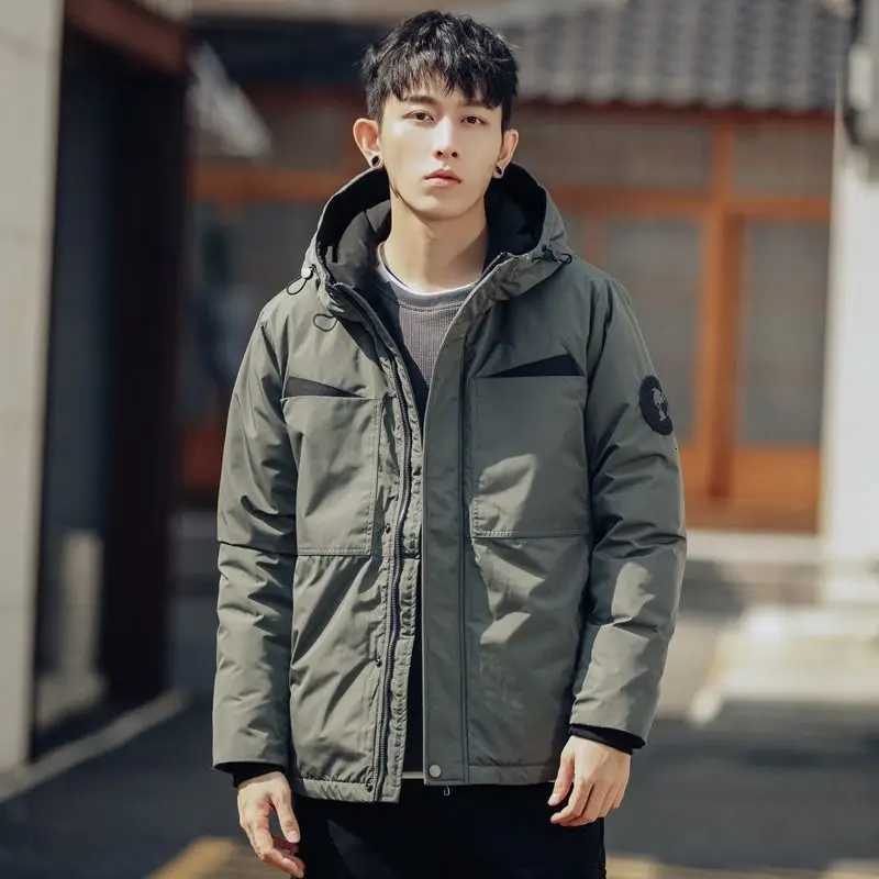 Mens Winter Warm Down Jacket Windproof Hooded Bomber Zipper Parka Long Sleeve Thick Jacket Mens Clothing New W250722