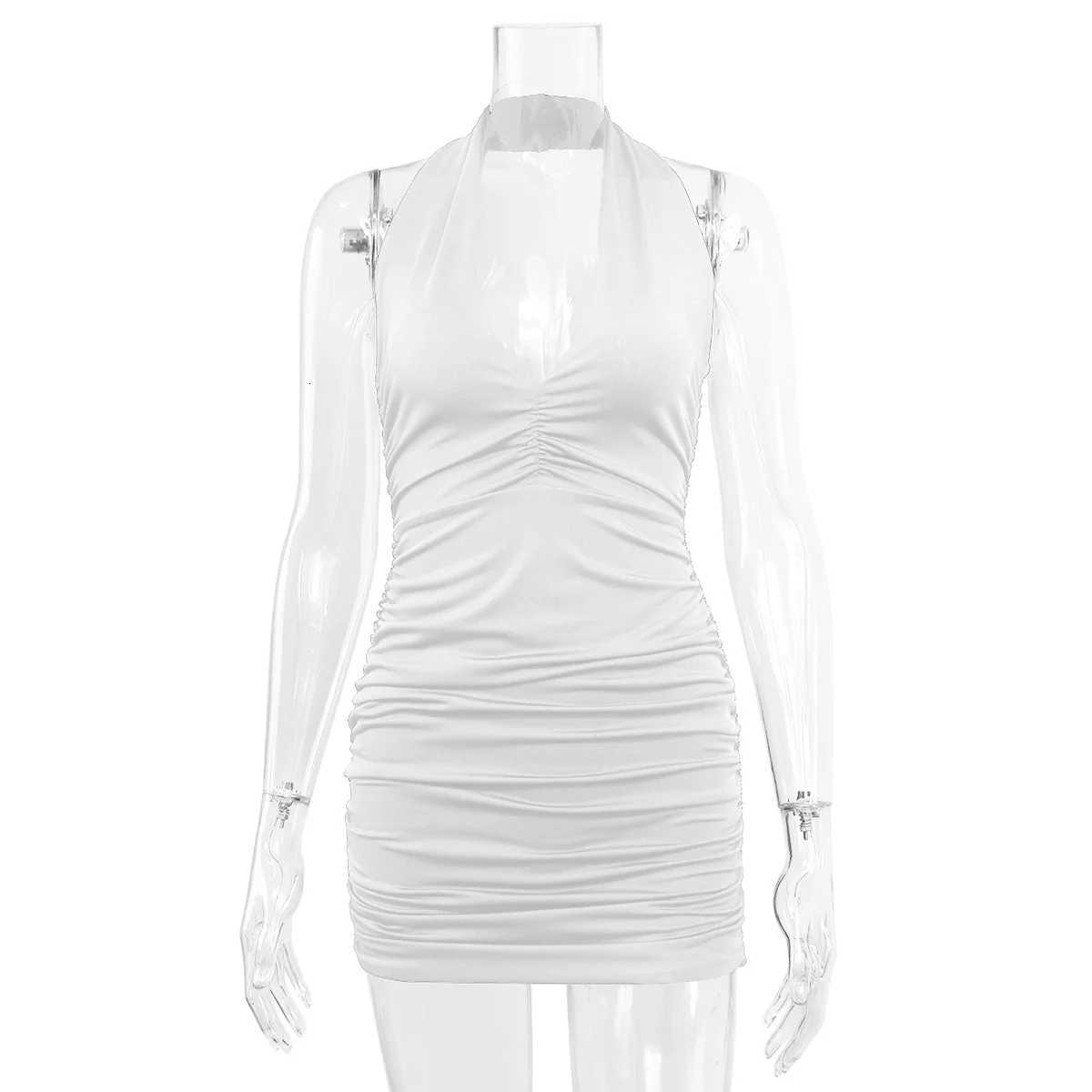 Sexy Deep V Evening Party Sleeveless Backless Dress 2024 Summer Short White Halter Dresses Women Tight Club Mini Dress Clubwear XJ250722